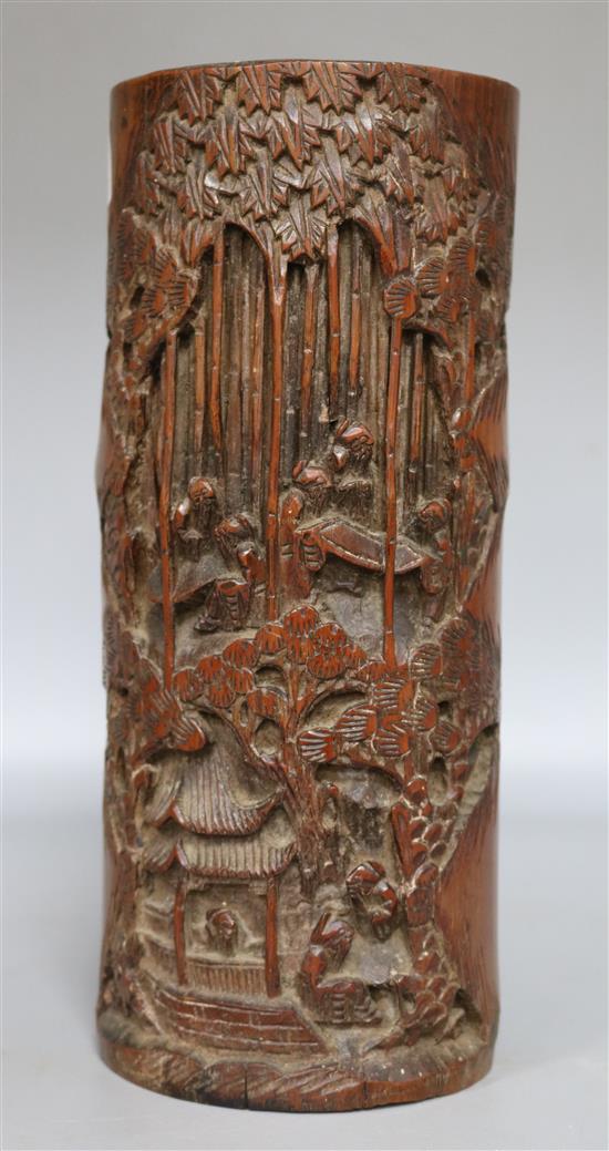 A Chinese bamboo brush pot